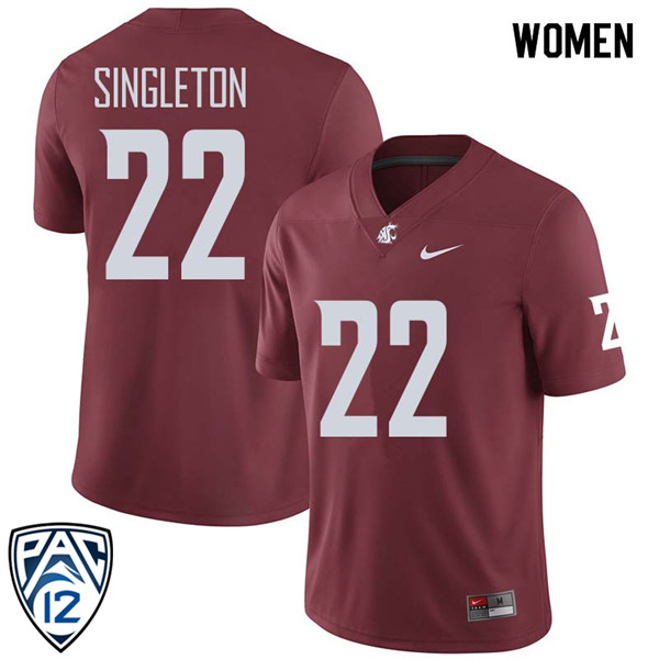 Women #22 Deion Singleton Washington State Cougars College Football Jerseys Sale-Crimson